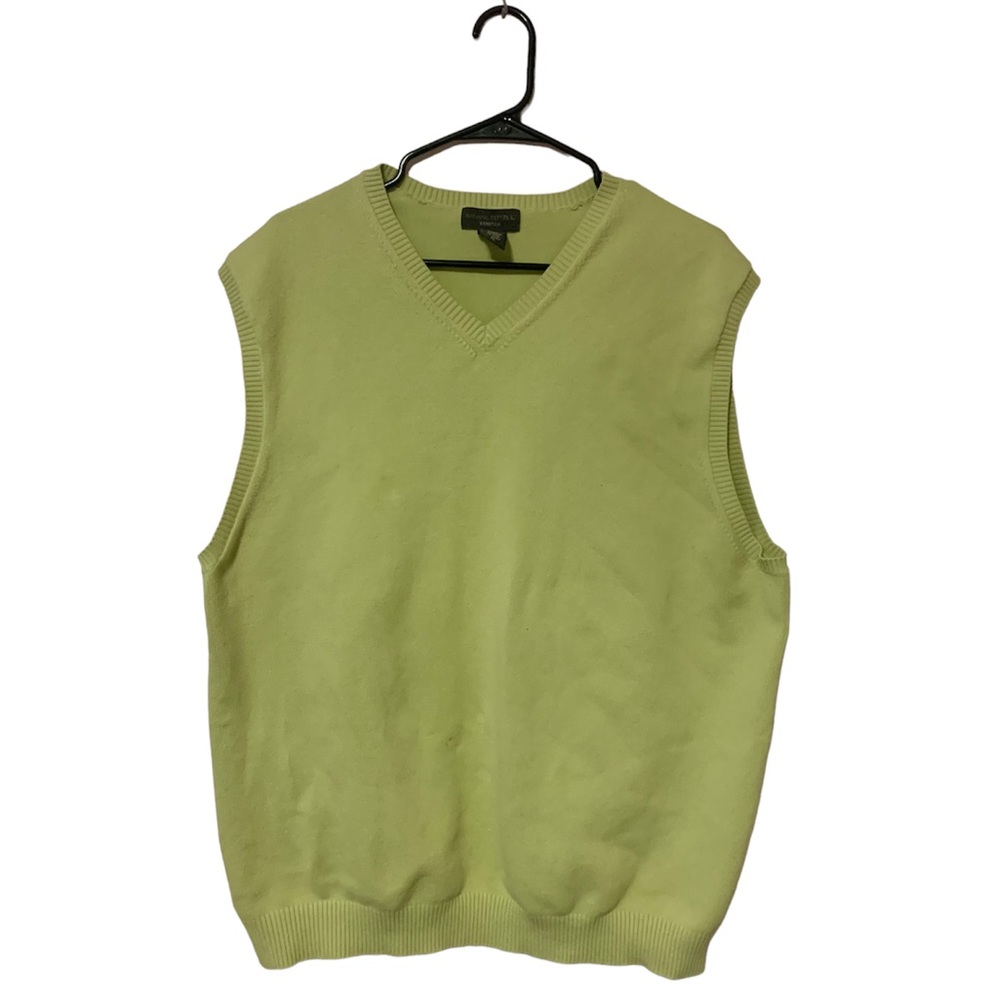 Designer Banana Republic Mens Lime Green Chartreuse Sweater Vest 100% Cotton XL